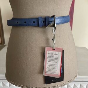 Pure Collection Denim Blue Textured Leather Skinny Belt